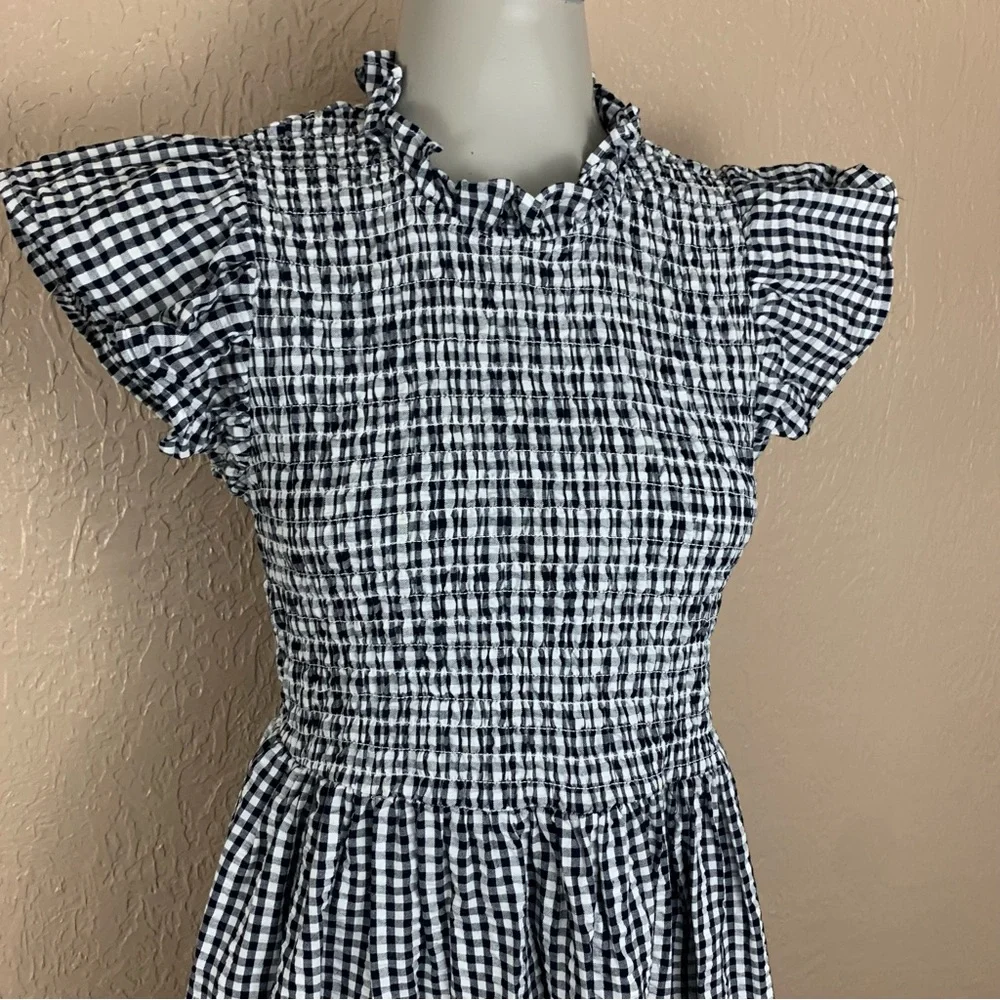 Time and Tru Black and White Plaid Smocked Ruffle Dress - Picture 4 of 15